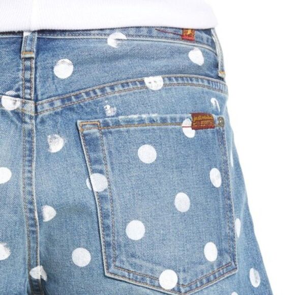 7 For All Mankind Polka Dot High Waist Cutoff Denim Shorts Size 29 Women’s New - Picture 6 of 7